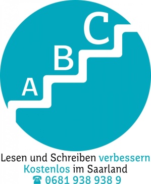 Logo mit Treppe und Text zum Thema Grundbildung Lesen und Schreiben Logo mit Treppe und Text zum Thema Grundbildung Lesen und Schreiben